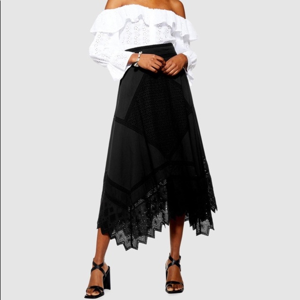 Topshop - Mixed broderie midi skirt - size 4 BNWT